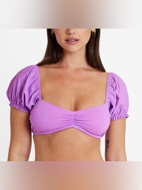 Cupshe x Something Femme Purple Puff Sleeve Bikini Top Ruched L